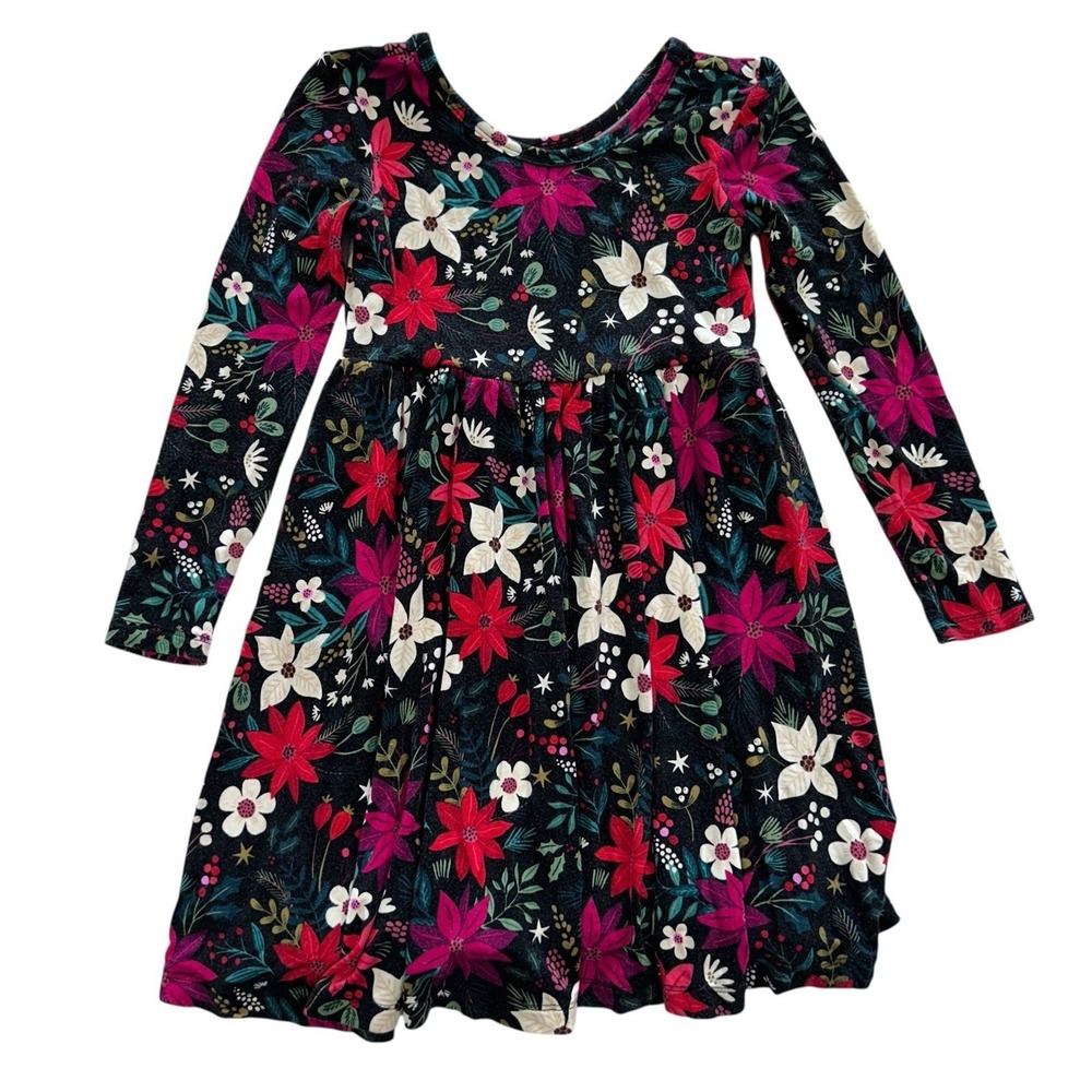 Play by Little Sleepies Girls Dress 4T Christmas Holiday Poinsettia Floral Skate